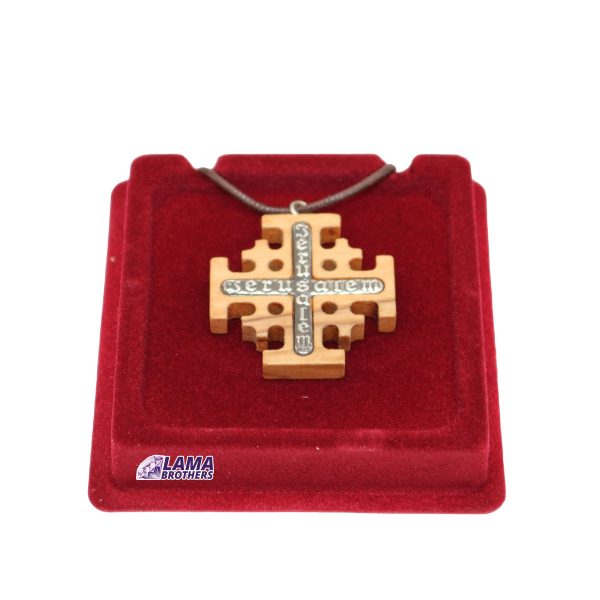 Olive Wood Jerusalem Cross With Silver