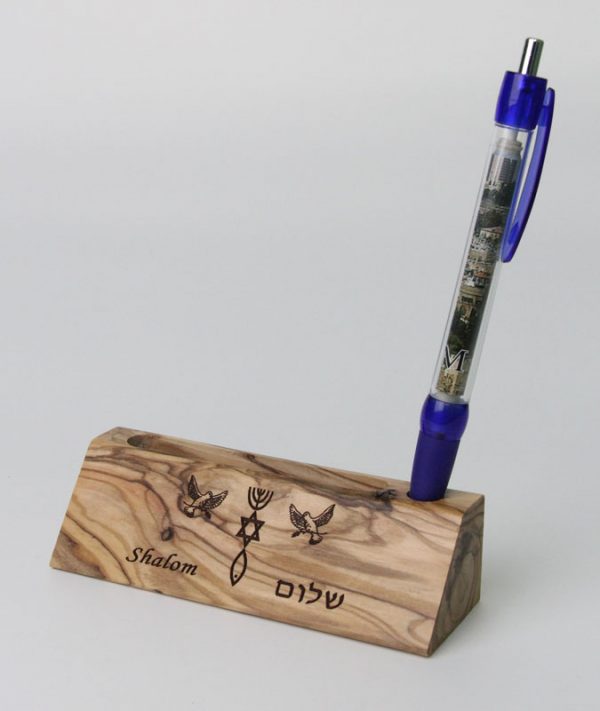Pen Holder with Peace and Shalom Laser Carved