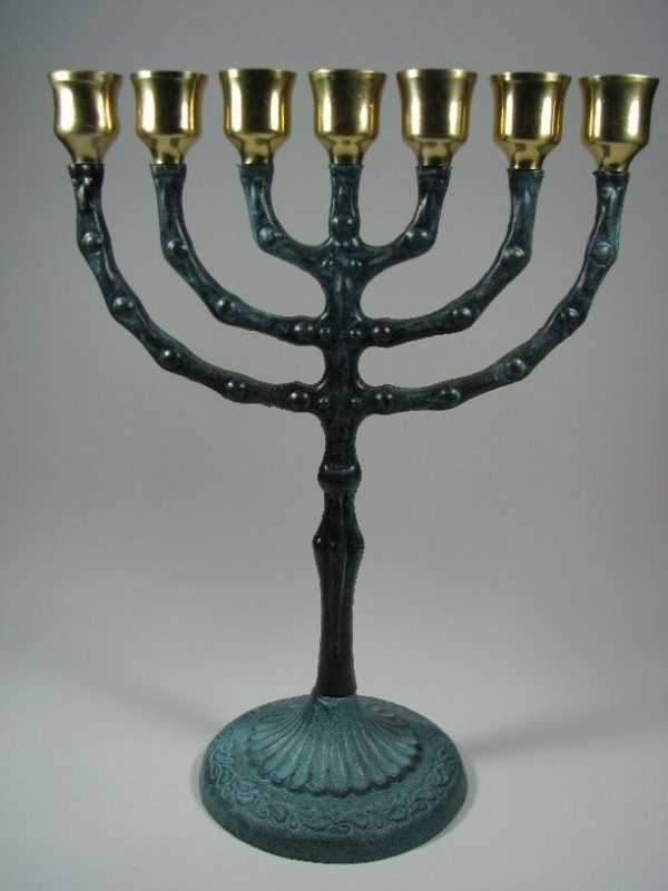 Puter Colored Middle Menorat Decorated With Stones