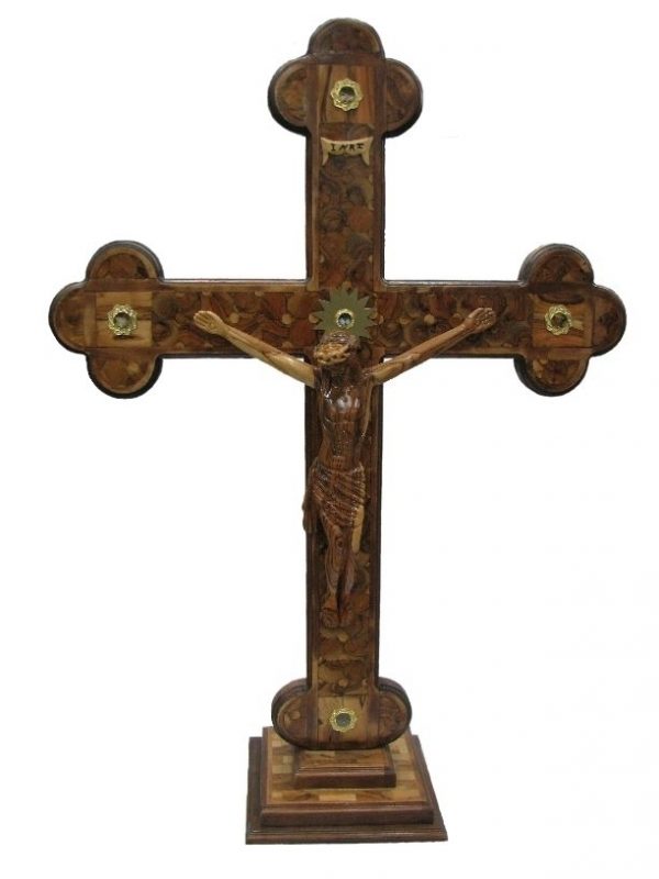 Olive Wood Cross with Crucifix on Stand