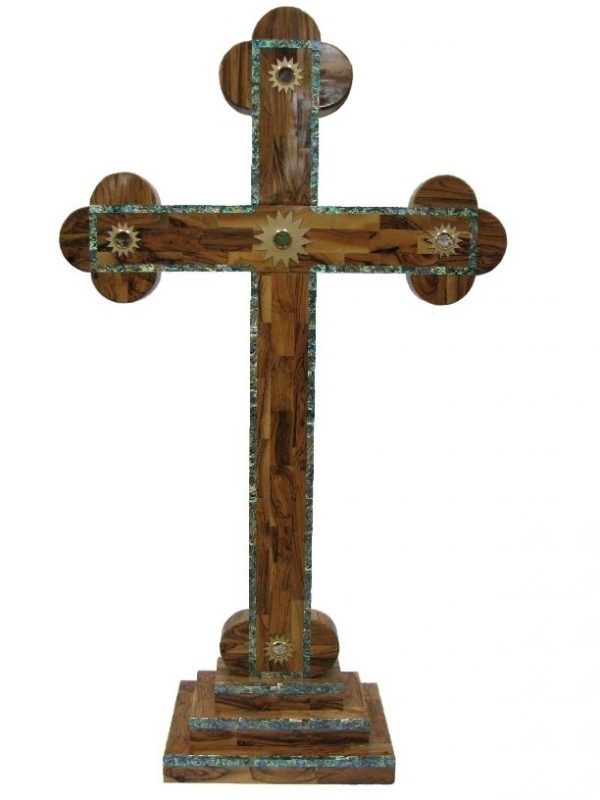 Olive Wood Cross with Crucifix on Stand
