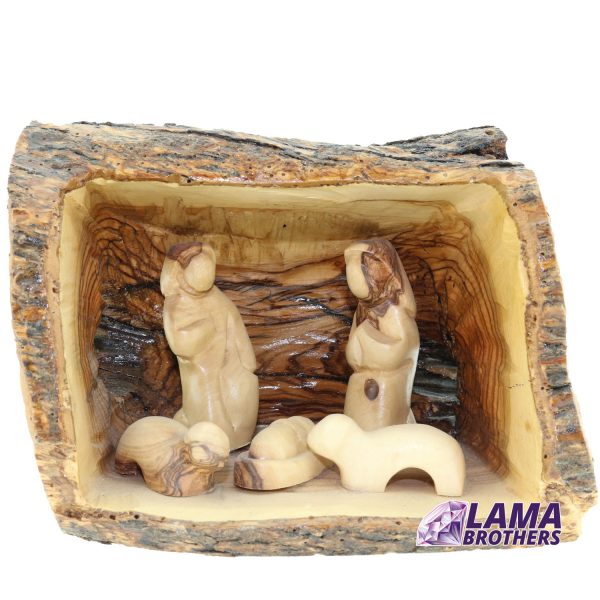 Olive Wood Bark Nativity Set
