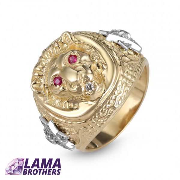 Anbinder Jewelry 14K Yellow & White Gold Lion of Judah Men's Diamond & Ruby Ring