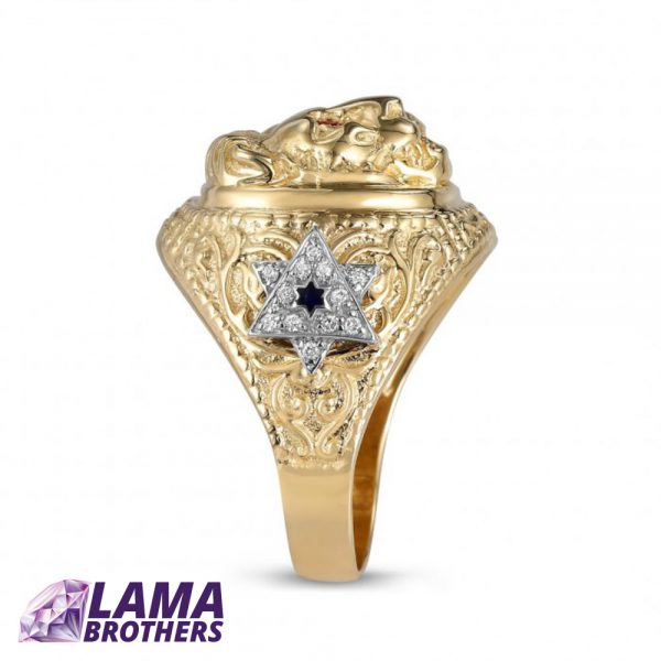 Anbinder Jewelry 14K Yellow & White Gold Lion of Judah Men's Diamond & Ruby Ring - Image 2