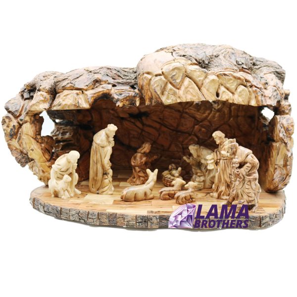 Wooden Nativity Scene with Cave