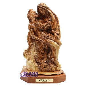 Hand-Carved Olive Wood Pieta Sculpture