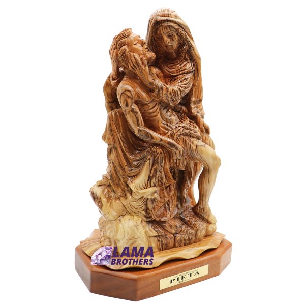 Hand-Carved Olive Wood Pieta Sculpture - Image 3