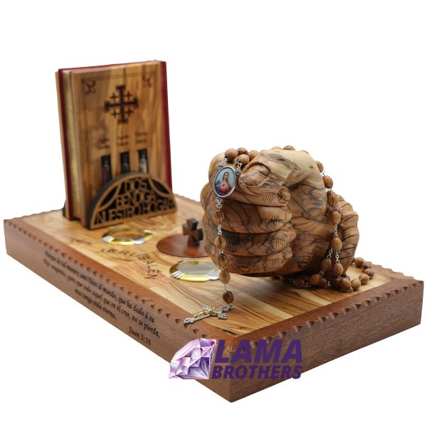 Holy Land Blessing Prayer Set - Olive Wood with Bible, Rosary & Holy Elements - Image 2