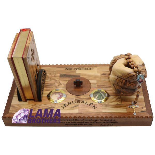 Holy Land Blessing Prayer Set - Olive Wood with Bible, Rosary & Holy Elements - Image 5